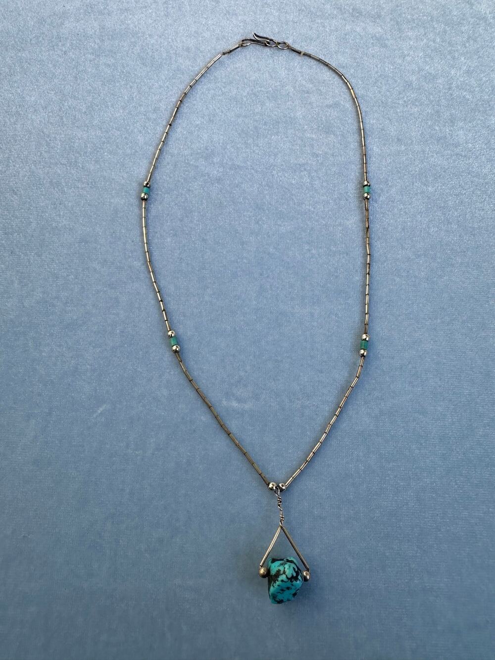Vintage Sterling Silver Liquid Silver Turquoise Nugget Pendant Necklace 925